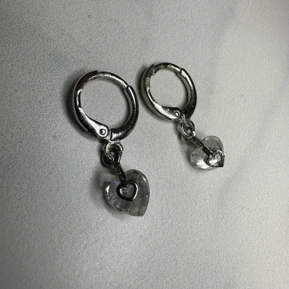 Sterling Silver Heart Charm Hoop Earrings Crystal Sparkle Dangle Gift - Picture 2 of 4